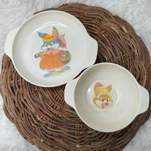Vintage Easter Bunny Rabbit Bowl And Plate Dish Set